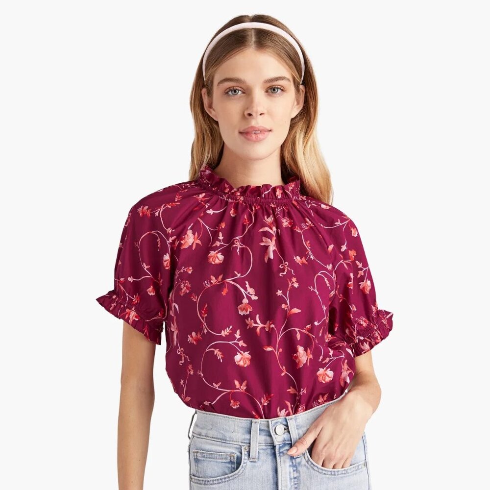 Hill House Burgundy Floral Kit Top Size XS